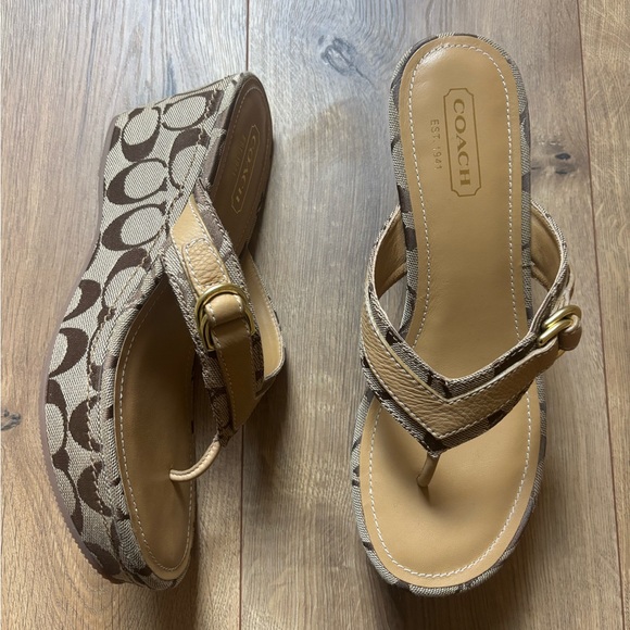 Coach Shoes - Coach Signature Pattern Tan Wedges